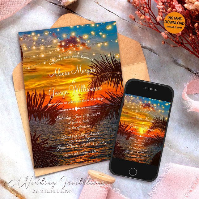 Invitación Elegante Sunset Tropical Beach Wedding (Subido por el creador)