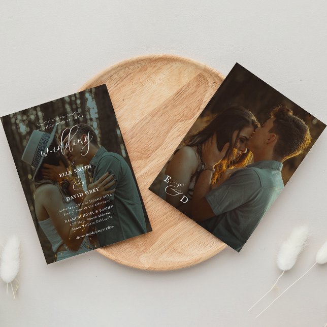 Invitación Elegante Superposición 2 Foto Script Monograma Bod (Subido por el creador)