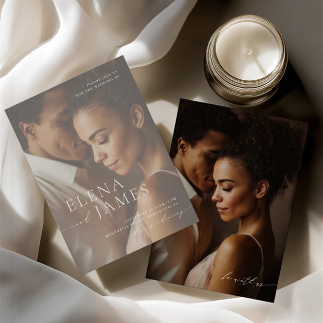 Invitación Elegante superposición foto Boda de marfil (Elegant Overlay Photo Ivory Wedding Invitation)
