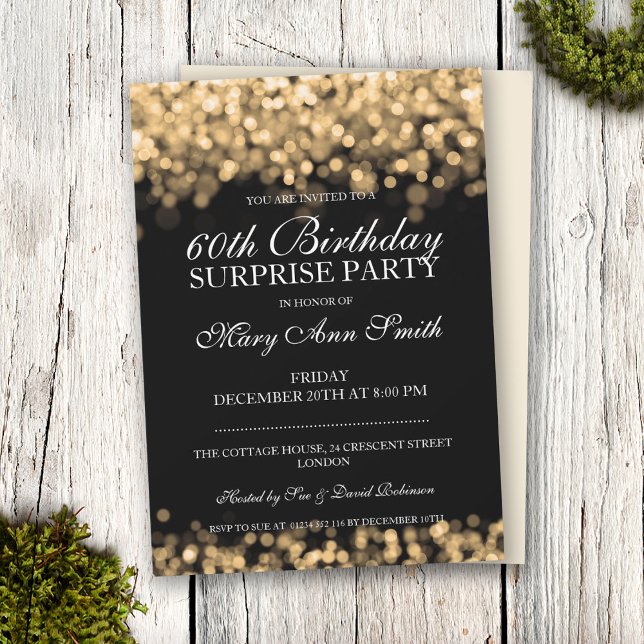Invitación Elegante Surprise Birthday Party Gold Lights (Subido por el creador)