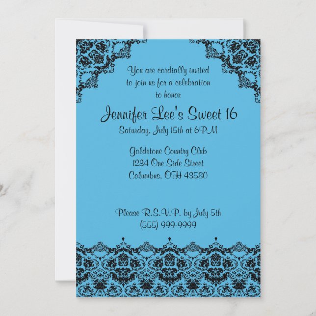 Invitación elegante Sweet16 de los azules cielos y (Anverso)
