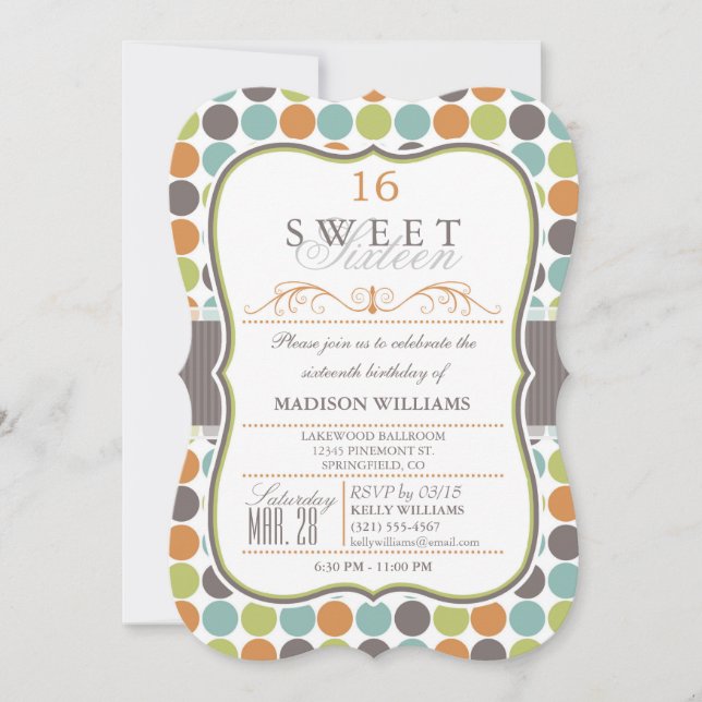 Invitación Elegante Sweet 16 Invite Fiesta; puntos retro (Anverso)