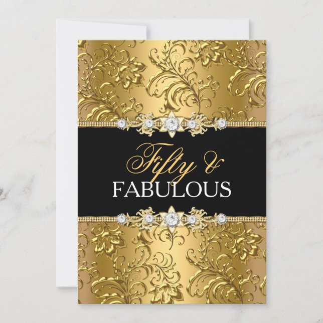 Invitación Elegante Swirl Gold Floral 50 y fabuloso (Anverso)