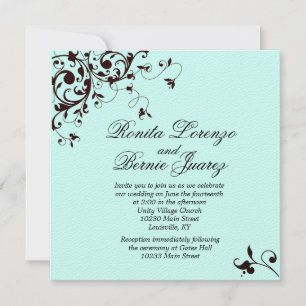 Invitación Elegante Swirl Negro - verde marino