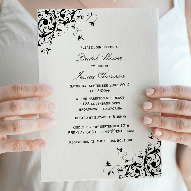 Invitación Elegante Swirls Black & White Bridal Shower (Subido por el creador)