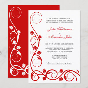 Invitación Elegante Swirls Rojo y Blanco