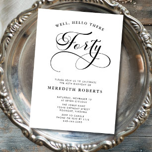 Invitación Elegante Swirly Calligraphy 40 Fiesta de cumpleaño