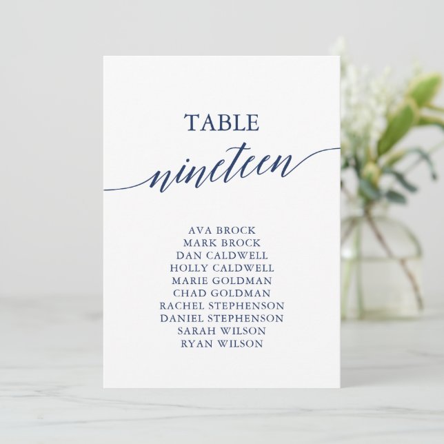 Invitación Elegante tabla azul de la Marina Número de asiento (Anverso de pie)