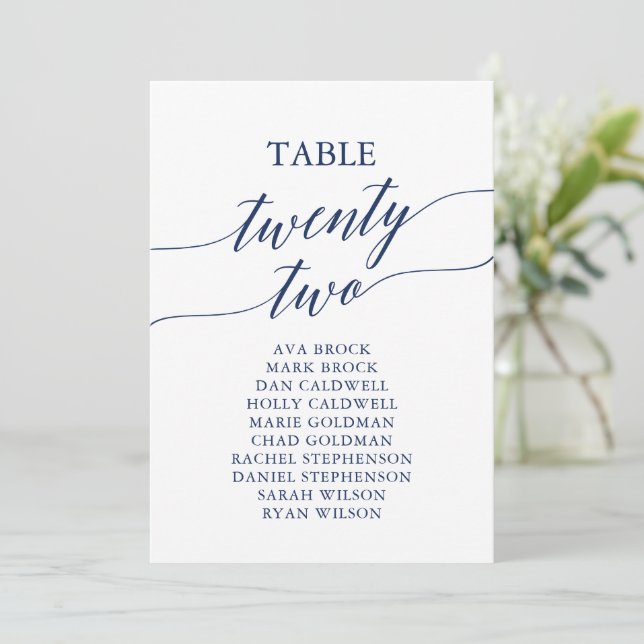 Invitación Elegante tabla azul de la Marina Número de asiento (Anverso de pie)
