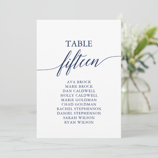 Invitación Elegante tabla azul de la Marina Número de asiento (Anverso de pie)