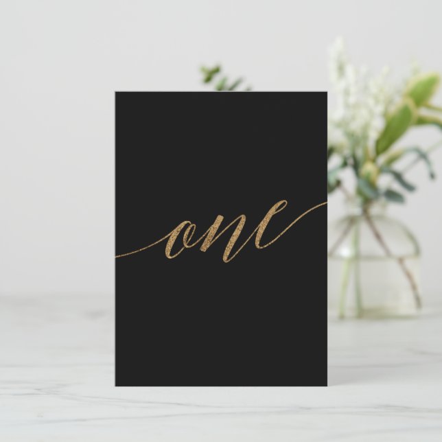 Invitación Elegante tabla de caligrafía de oro y negro número (Anverso de pie)
