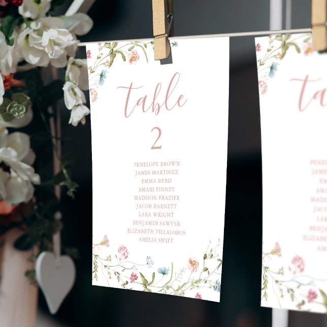 Invitación Elegante tabla de flores silvestres de Boho gráfic (Elegant Boho Wildflower table number seating chart)