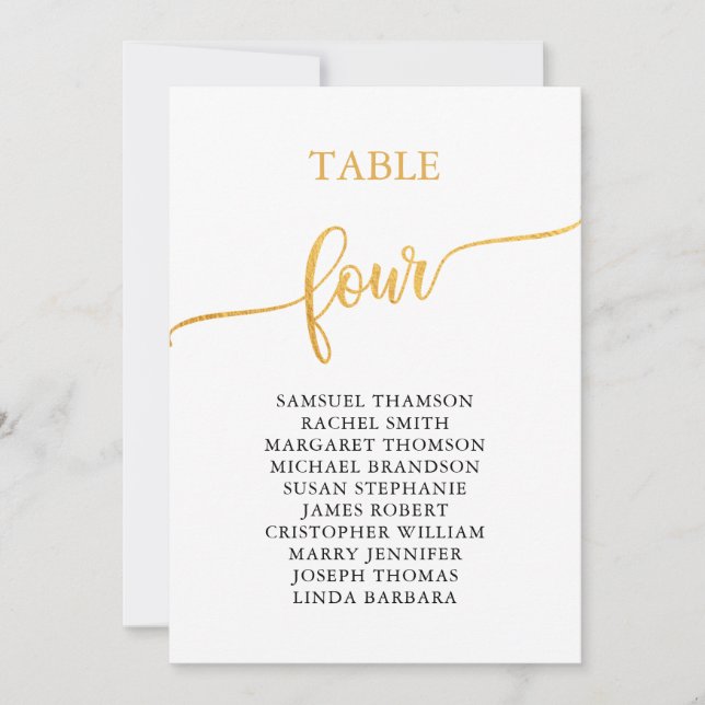 Invitación Elegante Tabla de Oro Número de Asientos 4 (Anverso)