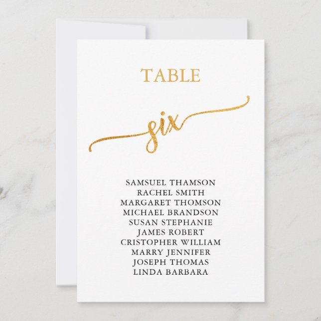 Invitación Elegante Tabla de Oro Número de Asientos 6 (Anverso)