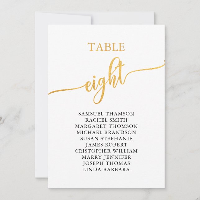 Invitación Elegante Tabla de Oro Número de Asientos 8 (Anverso)