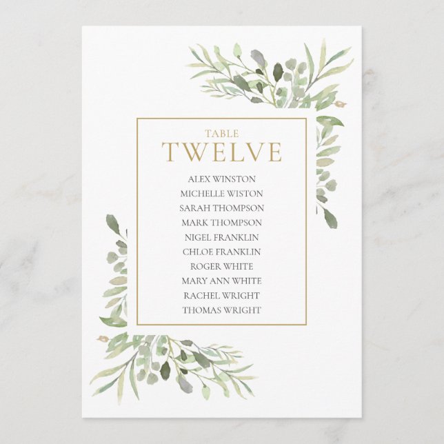 Invitación Elegante Tabla de Verdor Número de Asientos 12 (Anverso)