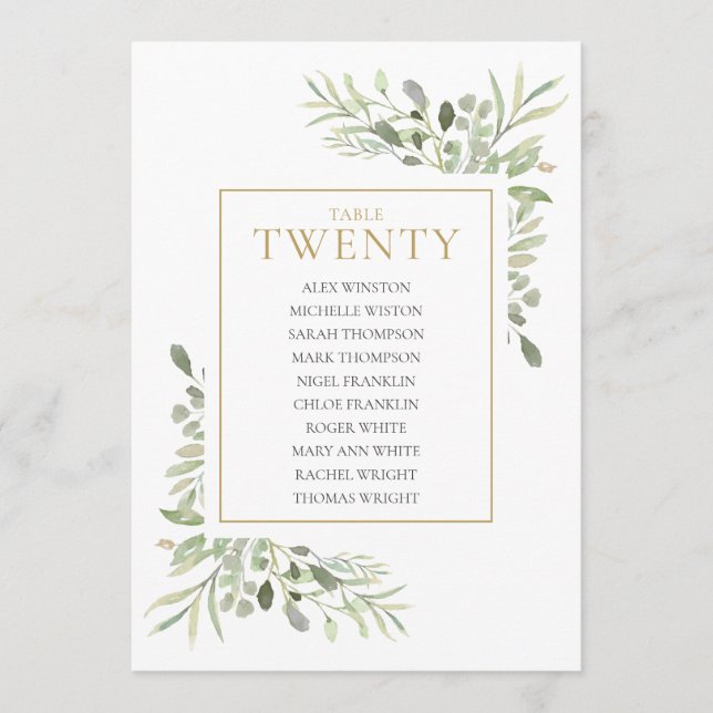 Invitación Elegante Tabla de Verdor Número de Asientos 20 (Anverso)