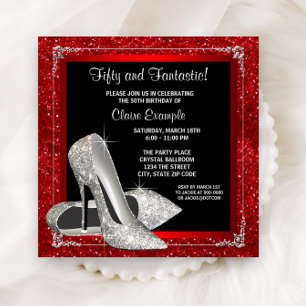 Invitación Elegante Tacón Alto de Purpurina Rojo Fiesta de Cu