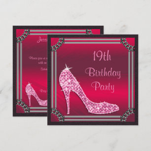 Invitación Elegante tacón de aguja rosa enmarcado en plata pa