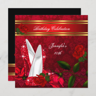 Invitación Elegante tacones altos Rojo Rosa Negro Dorado Cump