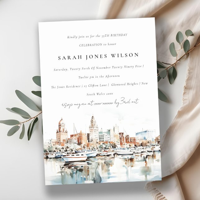 Invitación Elegante Tampa Florida Skyline Watercolor Cumpleañ (Subido por el creador)