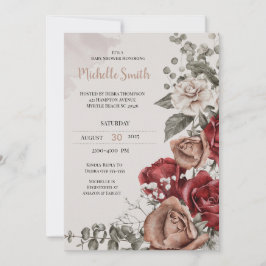 Invitación Elegante Tan Burgundy Floral Baby Shower