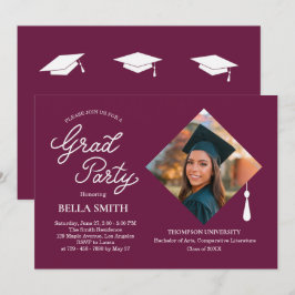 Invitación Elegante tapa de gorra con foto para fiesta de gra