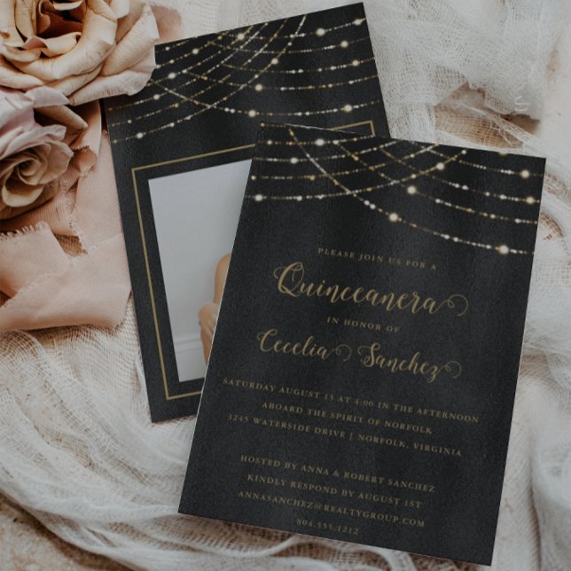 Invitación Elegante Tapa Dorada Fotografía Quinceanera (Subido por el creador)