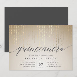 Invitación Elegante Tapa Dorada Luces Quinceanera