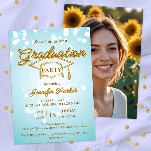 Invitación Elegante tapón de oro en la fiesta de graduación d