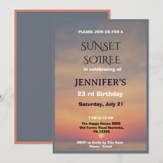 Invitación Elegante Tarde de Puesta de Sol Cumpleaños  (Anverso / Reverso)