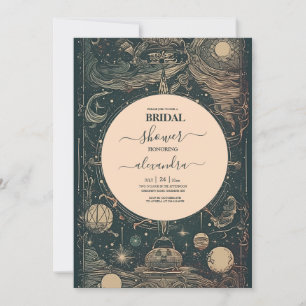 Invitación Elegante Tarot Verde Plateado para Despedida de So