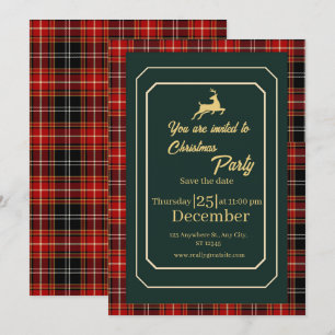 Invitación Elegante Tartán Escocés Rojo Fiesta de Navidad