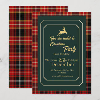 Invitación Elegante Tartán Escocés Rojo Fiesta de Navidad