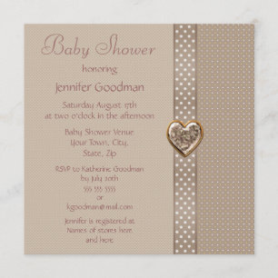 Invitación Elegante Taupe Bow & Heart Jewels Baby Shower