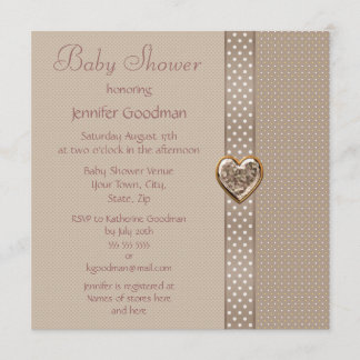 Invitación Elegante Taupe Bow & Heart Jewels Baby Shower