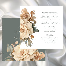Invitación Elegante Taupe Con Boda Floral Verde