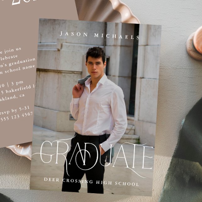 Invitación Elegante Taupe de fiesta de graduación fotográfica (Subido por el creador)