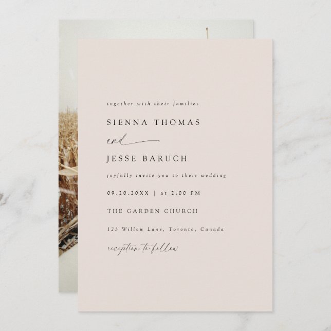 Invitación Elegante Taupe Modern Minimal Script Photo (Anverso / Reverso)