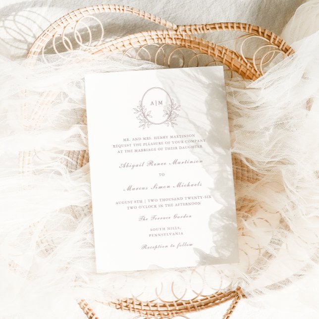 Invitación Elegante Taupe Monograma QR Rsvp Foto Boda (Subido por el creador)