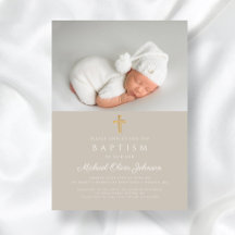 Elegante Taupe Religioso Cross Photo Baptism