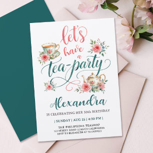 Invitación Elegante Taza de Té Roja y Verde Fiesta del Té Esc