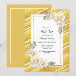 Invitación Elegante Té alto de novia floral dorada