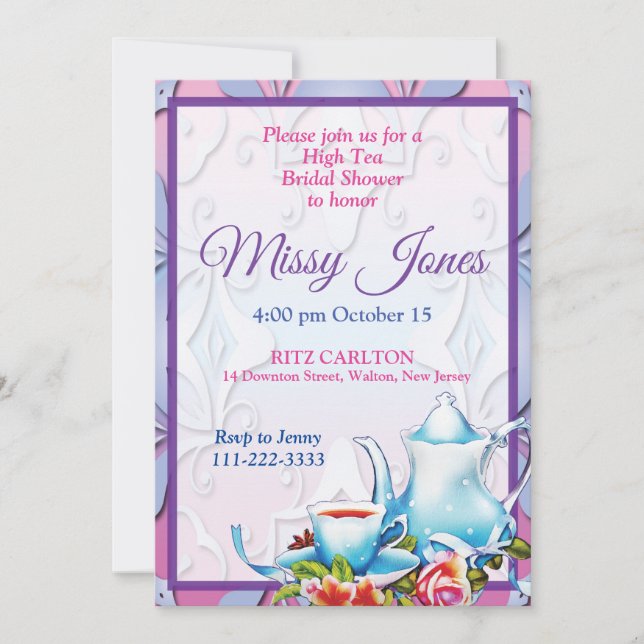 Invitación Elegante Té Alto Despedida de Soltera (Anverso)