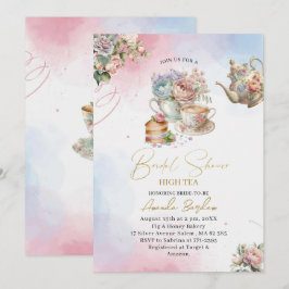 Invitación Elegante té color agua fiesta chica novia dorada r