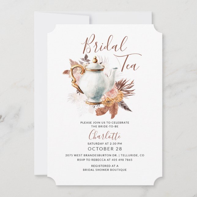 Invitación Elegante Té De Ducha Bridal De Grass Pampas (Anverso)