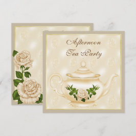 Invitación Elegante té de marfil y Rosas por la tarde