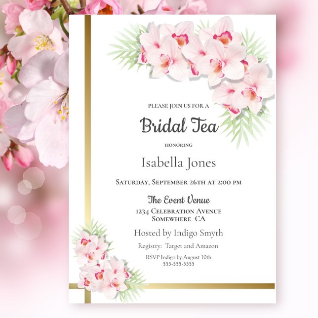 Invitación Elegante té de novia con orquídeas rosas (Subido por el creador)