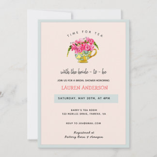 Invitación Elegante té Fiesta rosa y azul ducha de novia