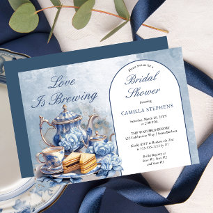 Invitación Elegante Té Floral Azul Set Bridal Shower Tea